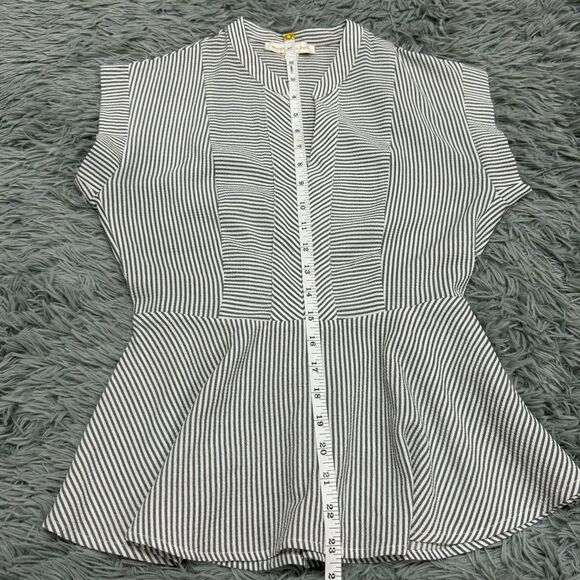 Monteau Peplum Striped Short Sleeve V-Neck Shirt Size Small - Picture 9 of 9